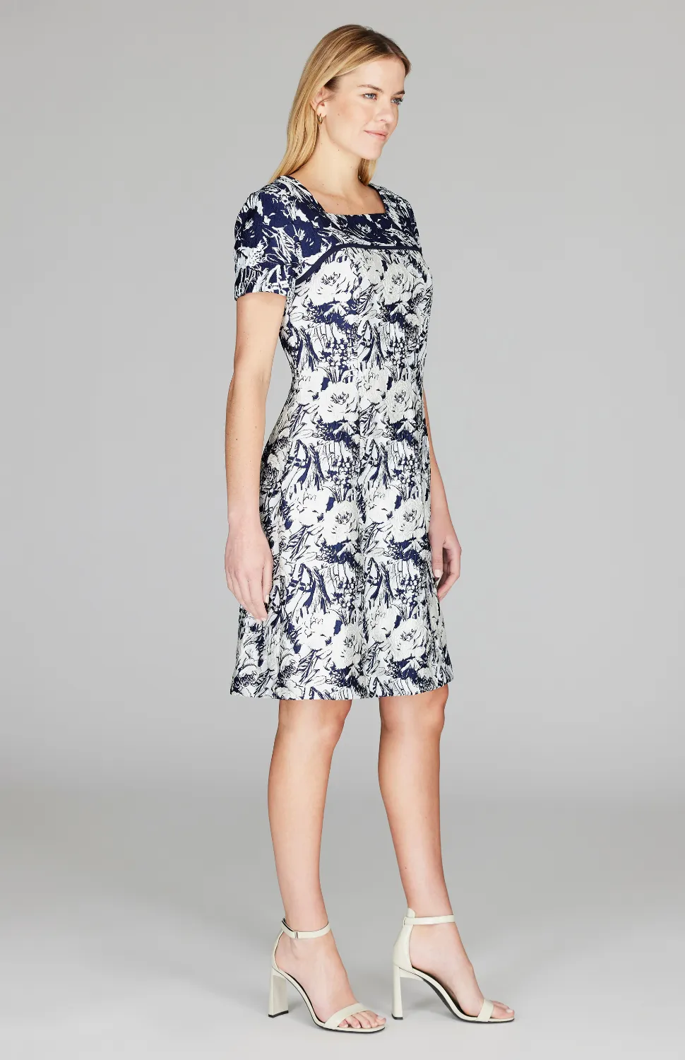 Abstract Flora Jacquard Short Sleeve Fit & Flare Dress