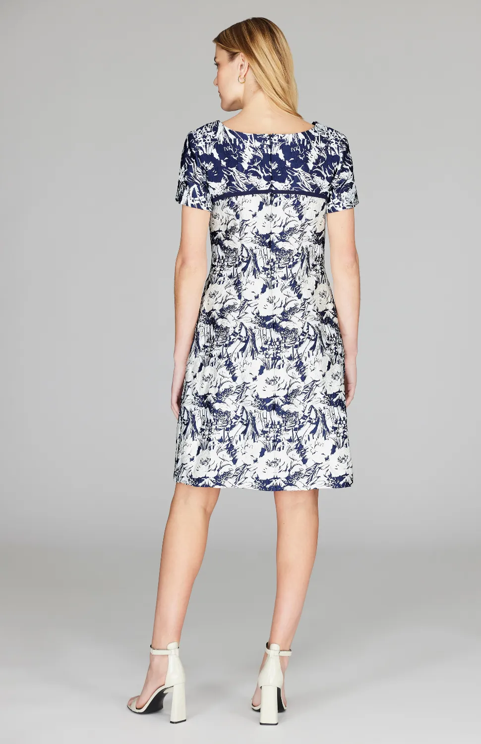 Abstract Flora Jacquard Short Sleeve Fit & Flare Dress