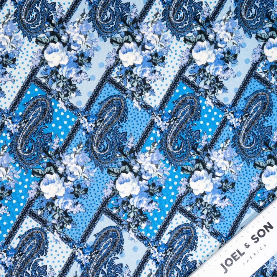 Blue & White Patchwork Printed Pure Wool