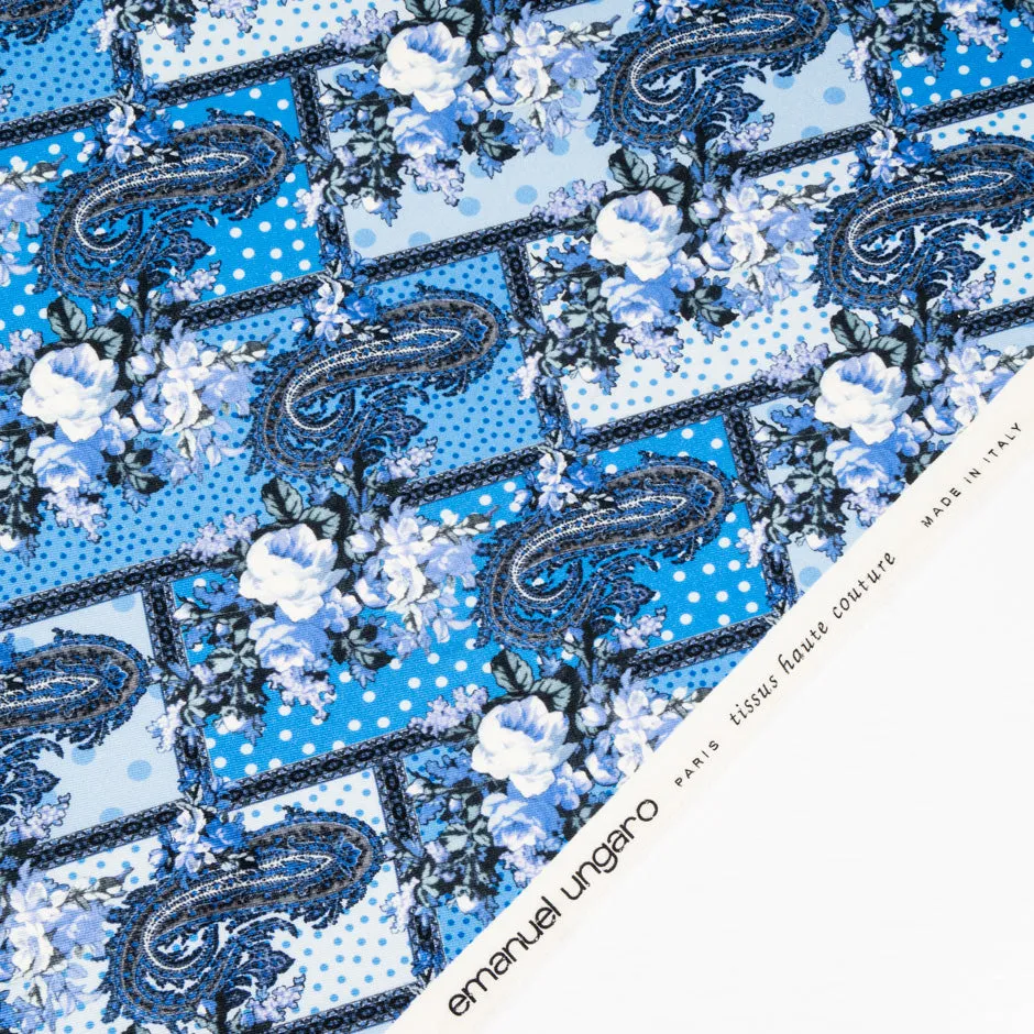 Blue & White Patchwork Printed Pure Wool