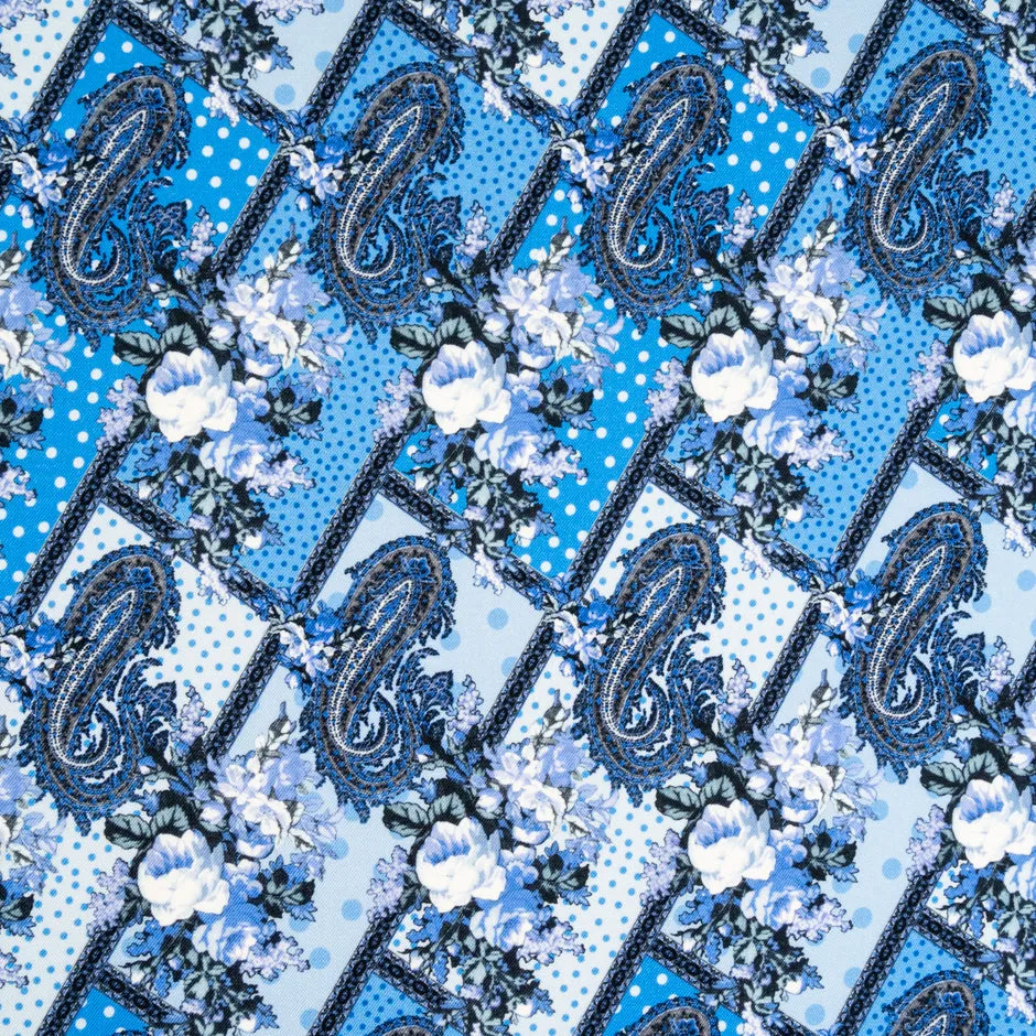 Blue & White Patchwork Printed Pure Wool