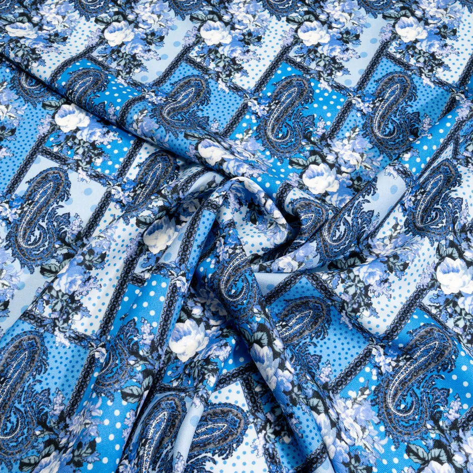 Blue & White Patchwork Printed Pure Wool
