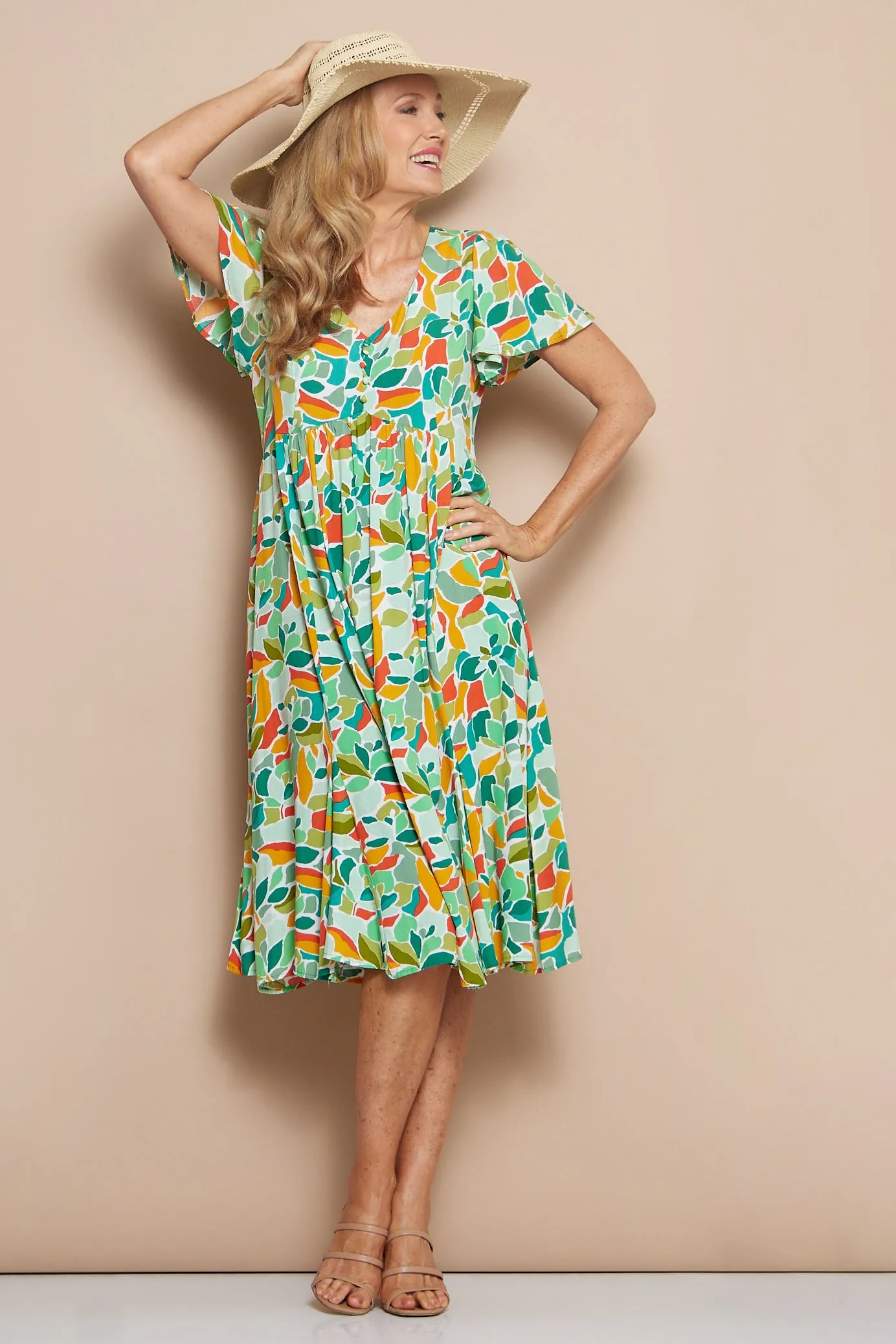 Brighton Dress - Emerald/Orange Botanical