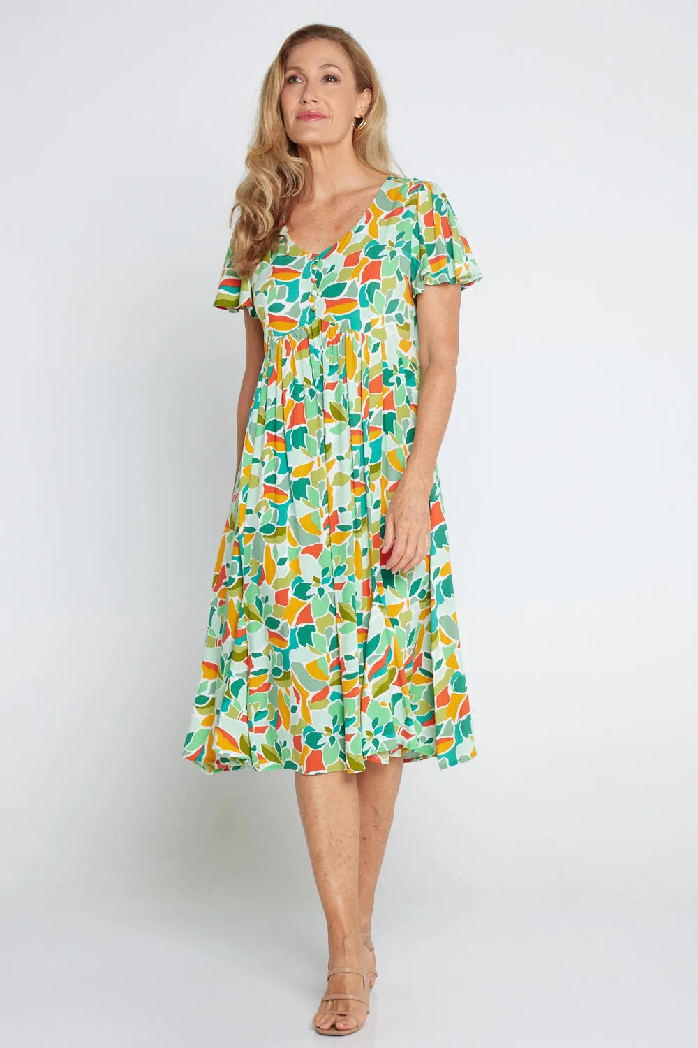 Brighton Dress - Emerald/Orange Botanical
