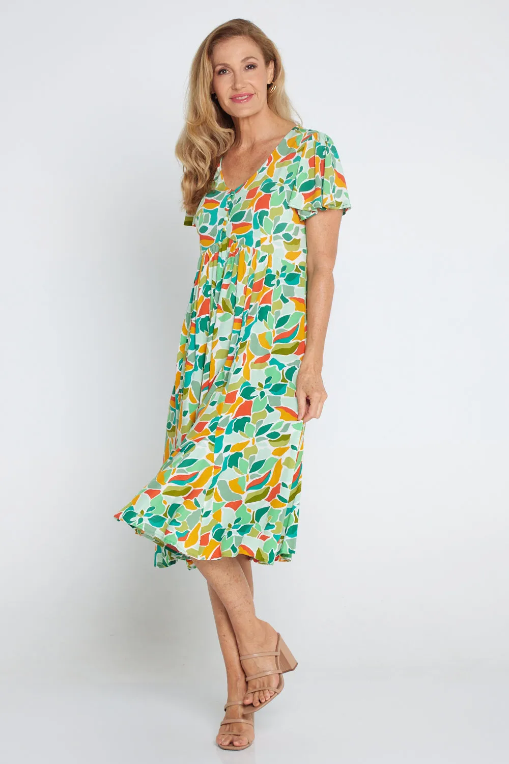 Brighton Dress - Emerald/Orange Botanical
