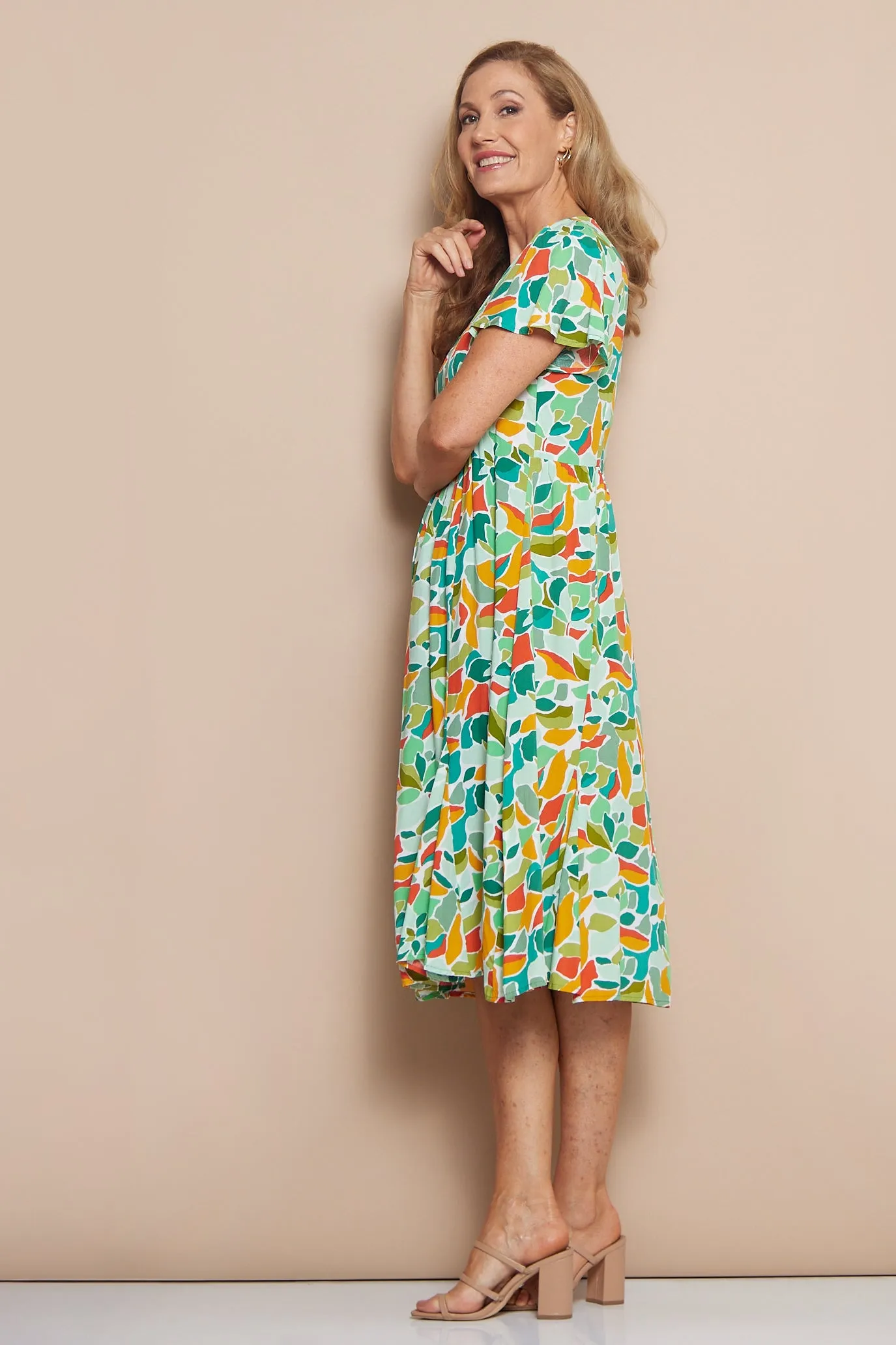 Brighton Dress - Emerald/Orange Botanical