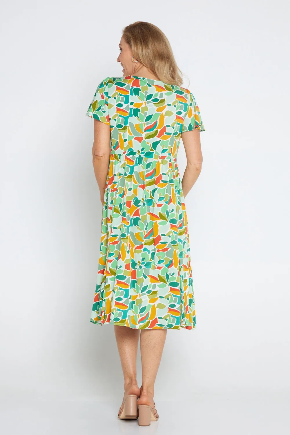 Brighton Dress - Emerald/Orange Botanical