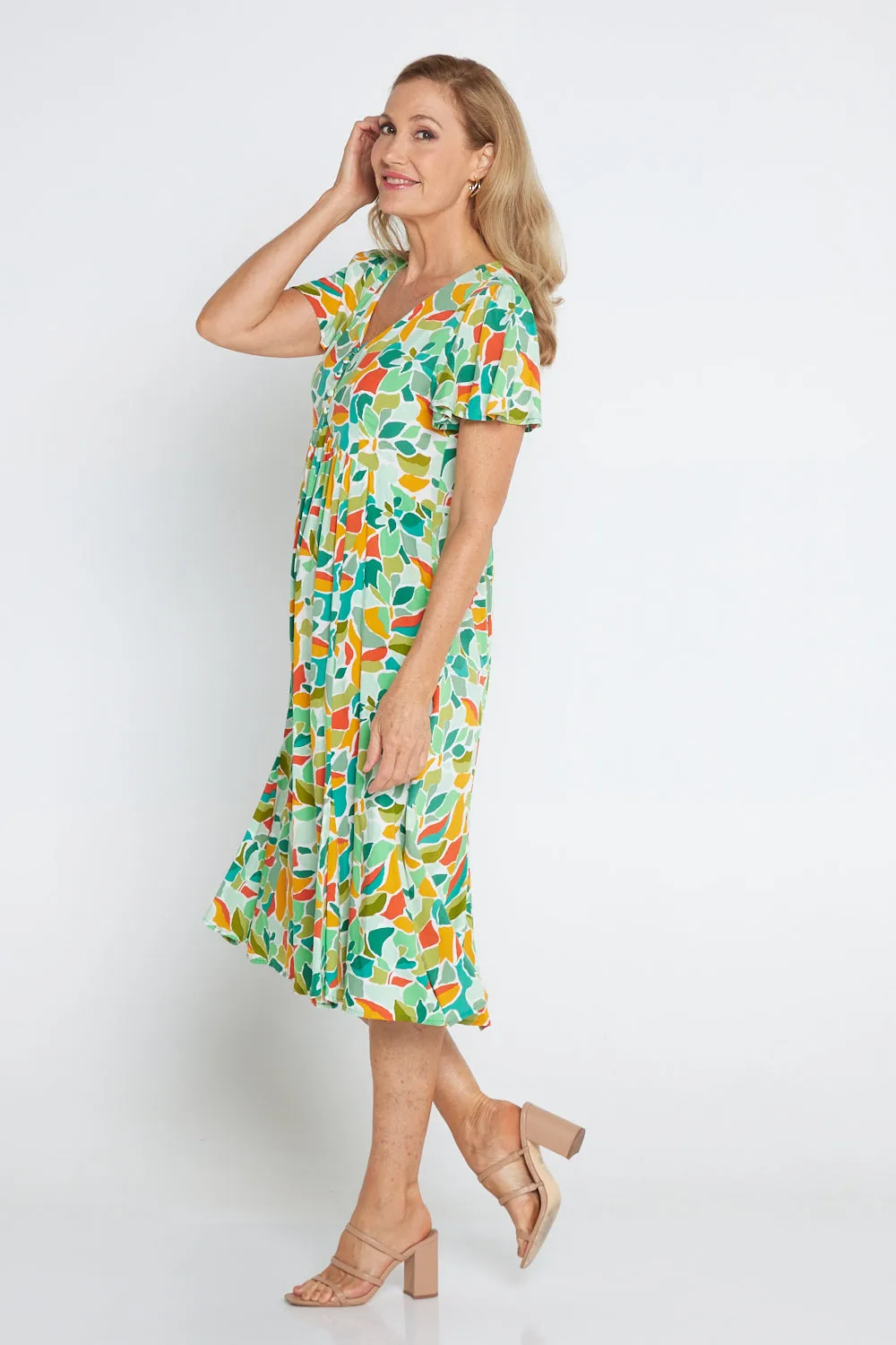 Brighton Dress - Emerald/Orange Botanical