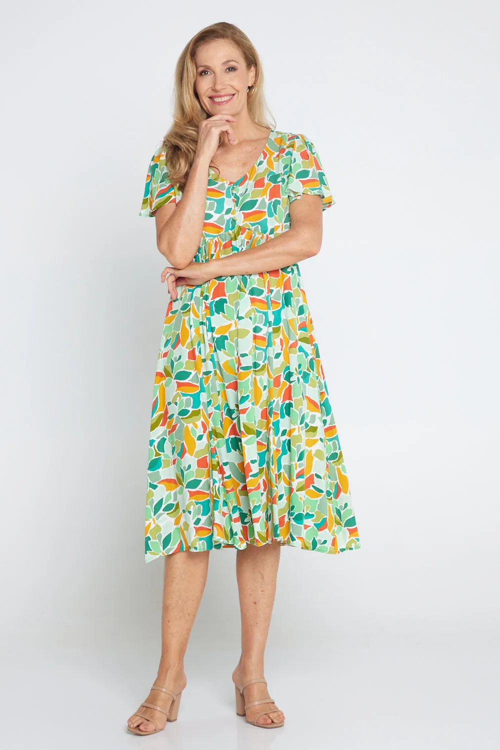 Brighton Dress - Emerald/Orange Botanical