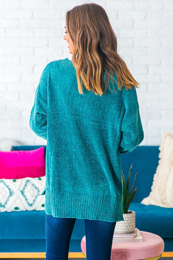 Cabin Side Cuddles Chenille Sweater in Jade