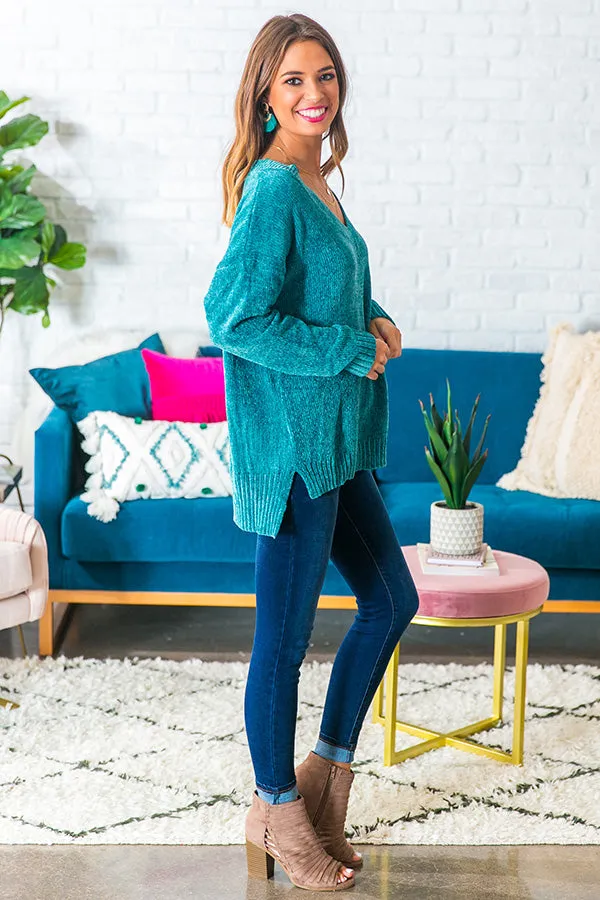 Cabin Side Cuddles Chenille Sweater in Jade