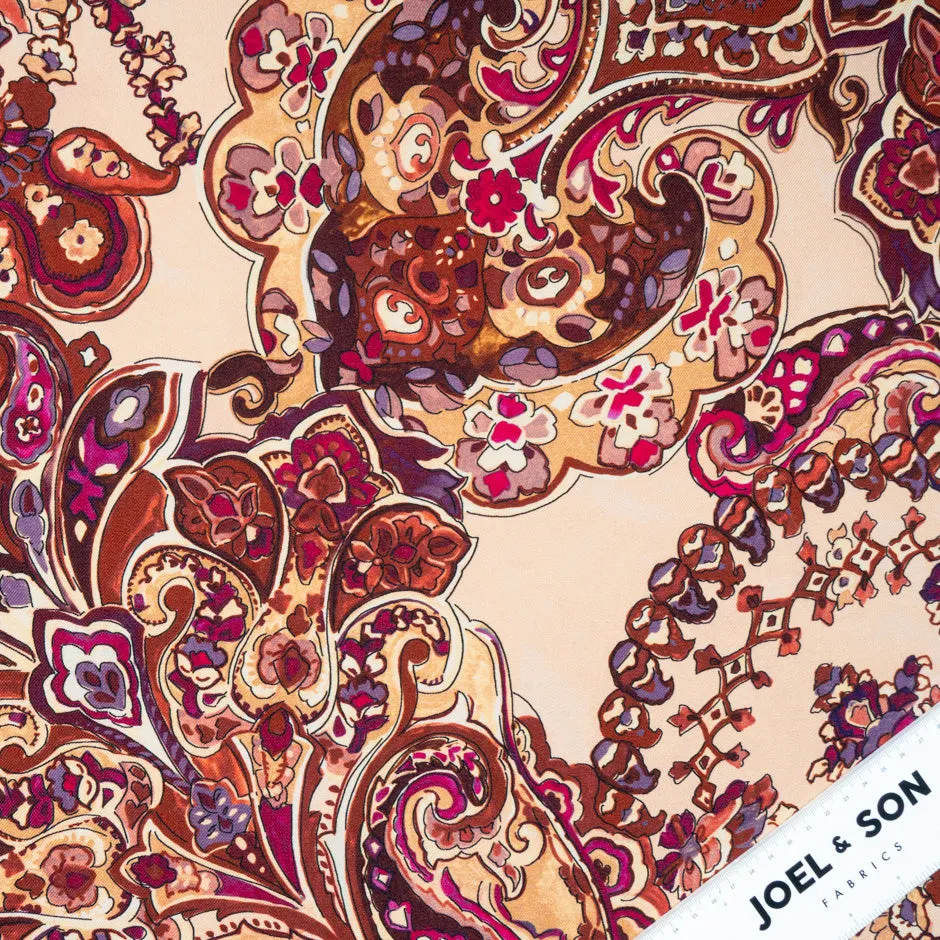 Deep Pink & Brown Paisley Printed Pure Merino Wool