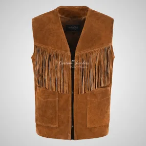 FRINGE Men's Suede Vest with Fringes Soft Calf Suede Waistcoat