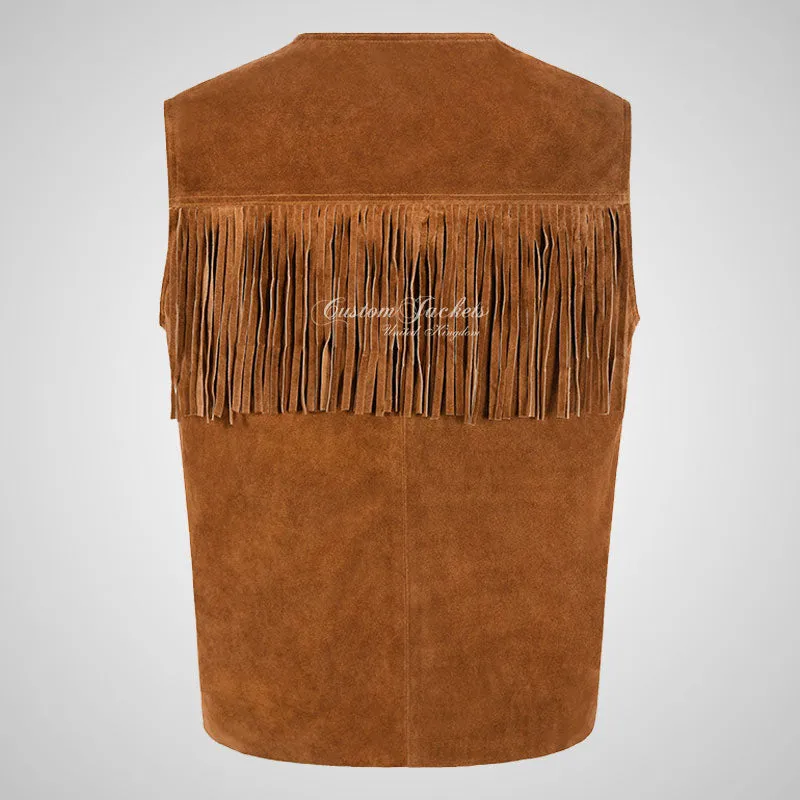 FRINGE Men's Suede Vest with Fringes Soft Calf Suede Waistcoat