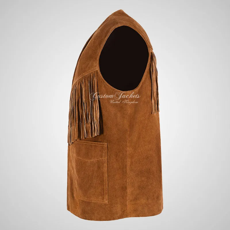 FRINGE Men's Suede Vest with Fringes Soft Calf Suede Waistcoat