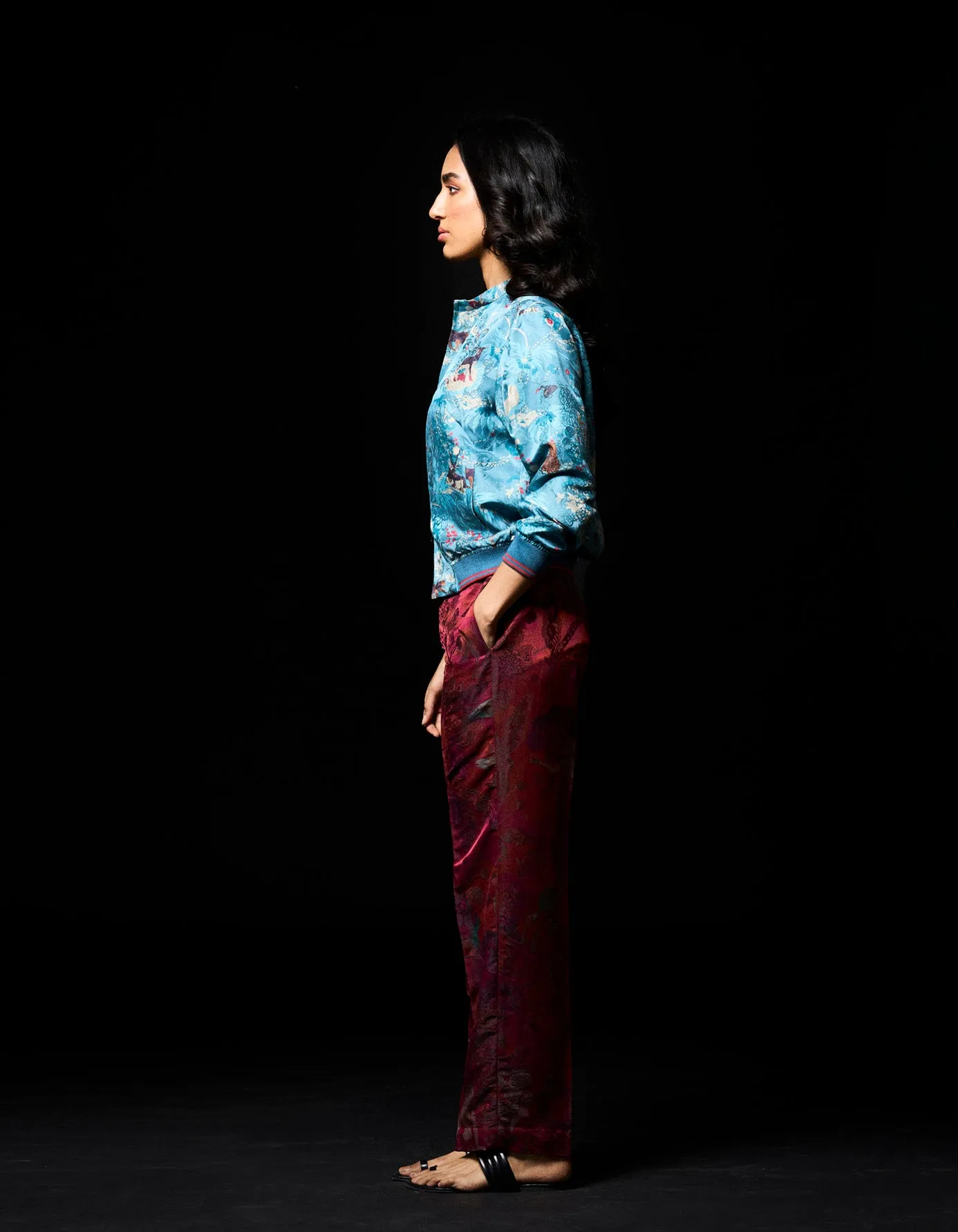 Janbaaz Bomber Jacket Silk Damask Blue