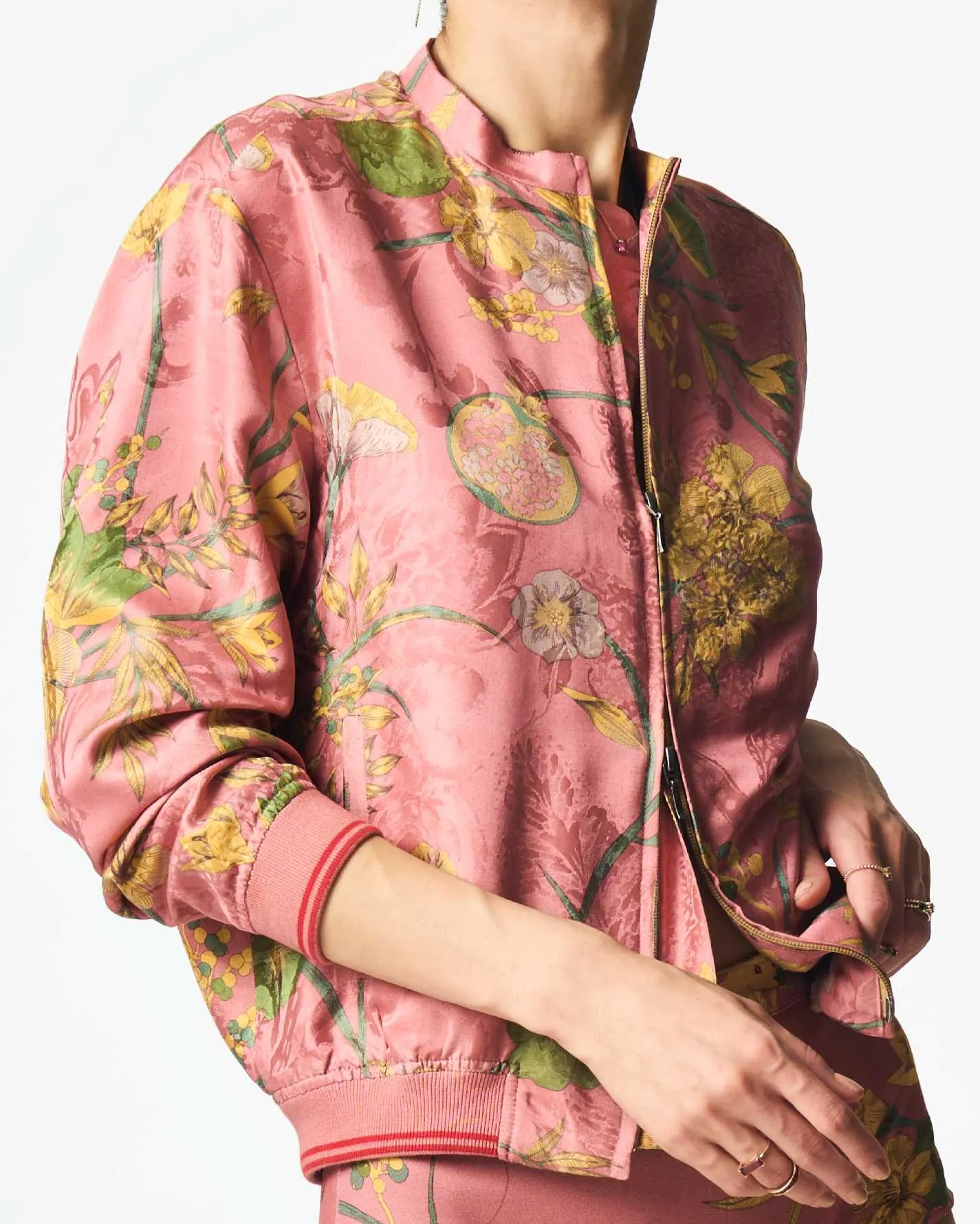 Janbaaz Bomber Jacket Silk Damask Rose