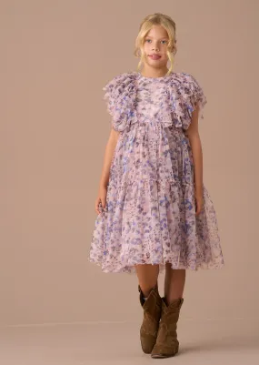 Juliana Pink Printed Frill Mesh Dress