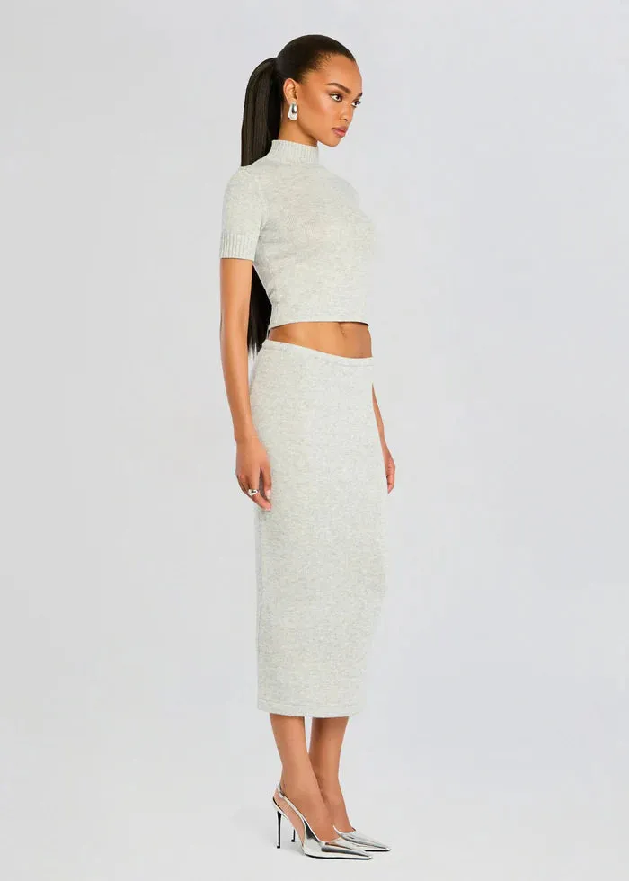Koko Knit Tea Length Skirt - Light Grey