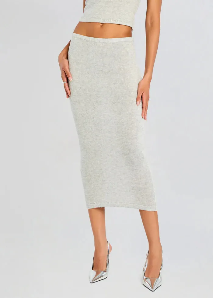Koko Knit Tea Length Skirt - Light Grey