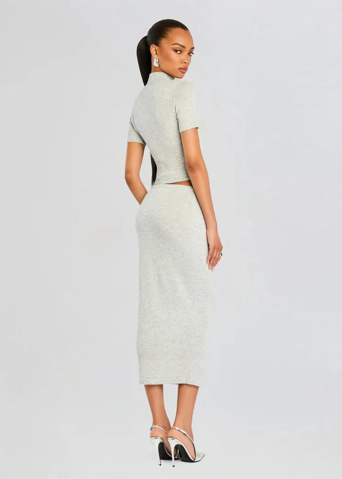 Koko Knit Tea Length Skirt - Light Grey
