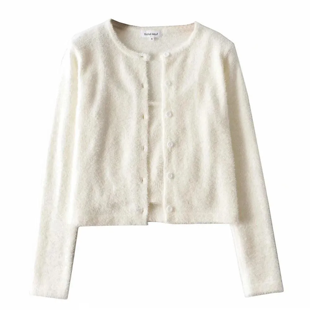 Mohair Knitted Cardigan Coat Top Suspender Vest Suit