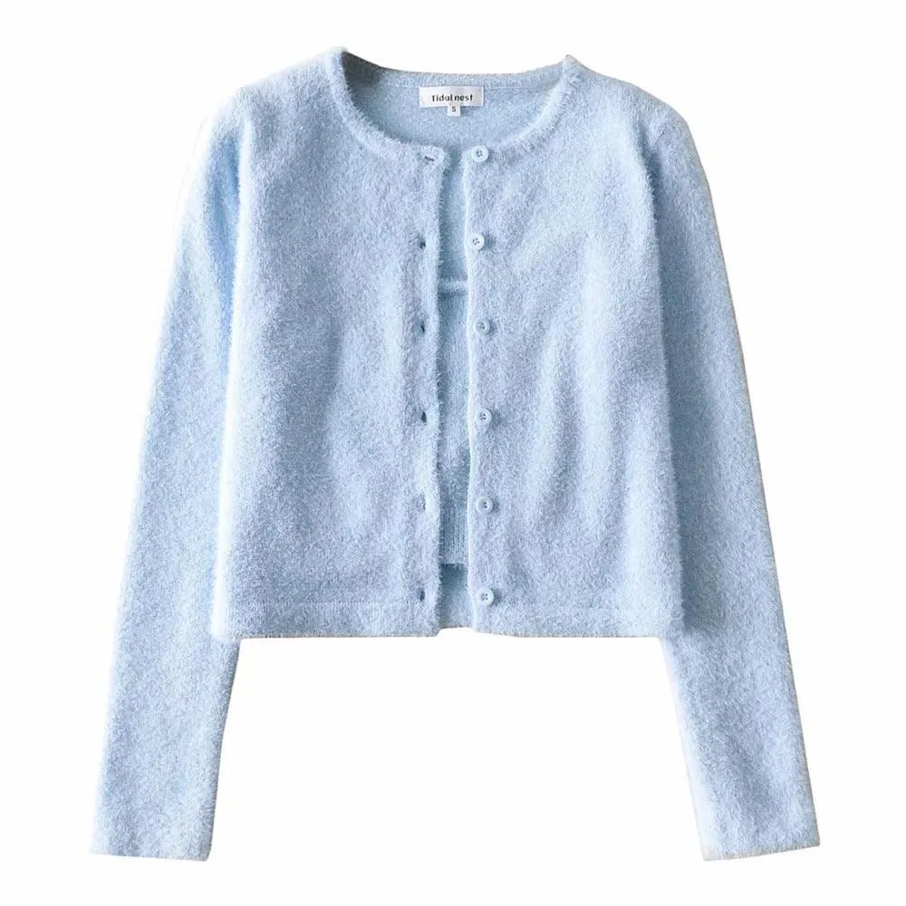 Mohair Knitted Cardigan Coat Top Suspender Vest Suit