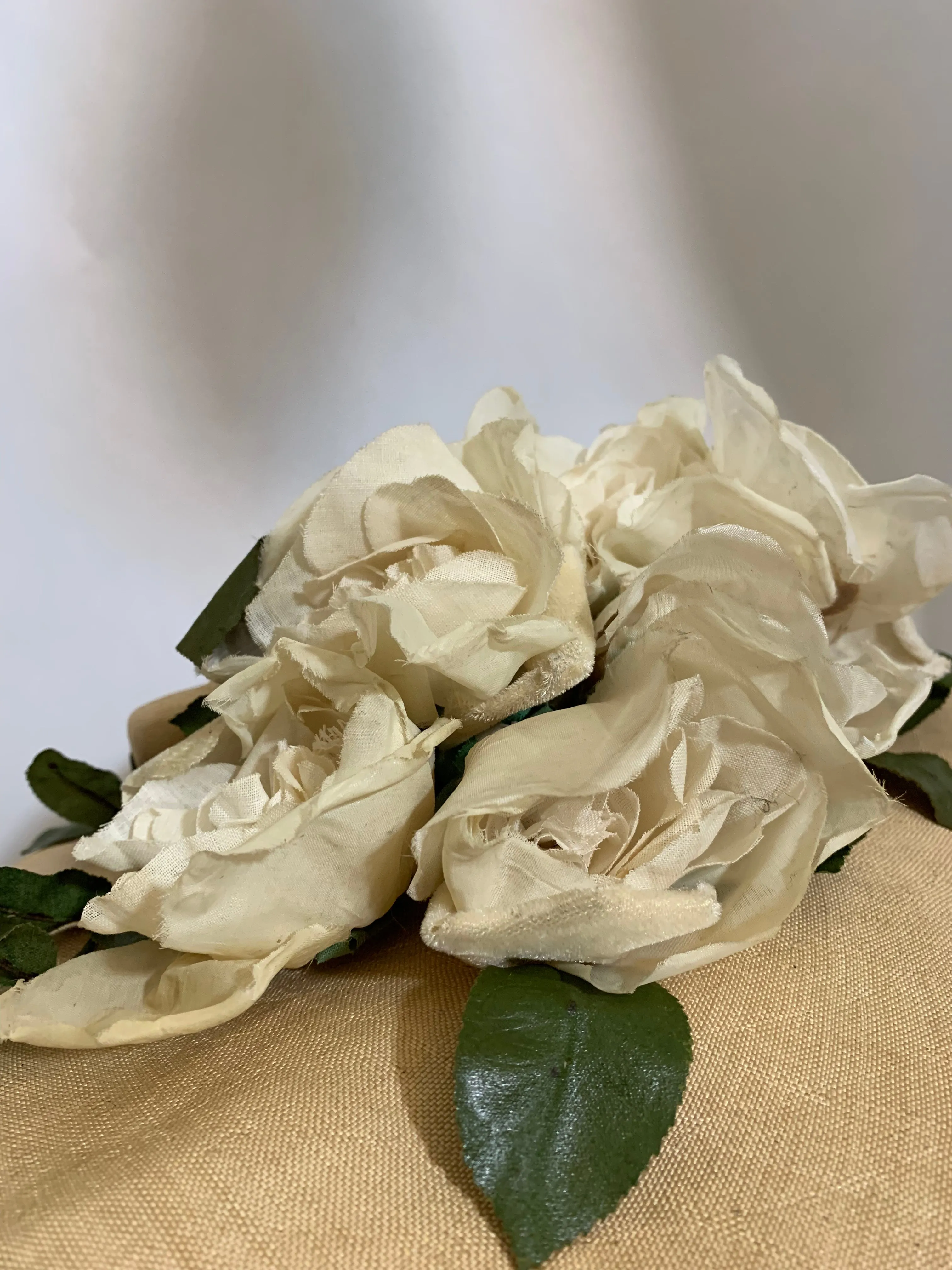 Natural Colored Open Crown Wide Brim Hat with Roses circa 1940s