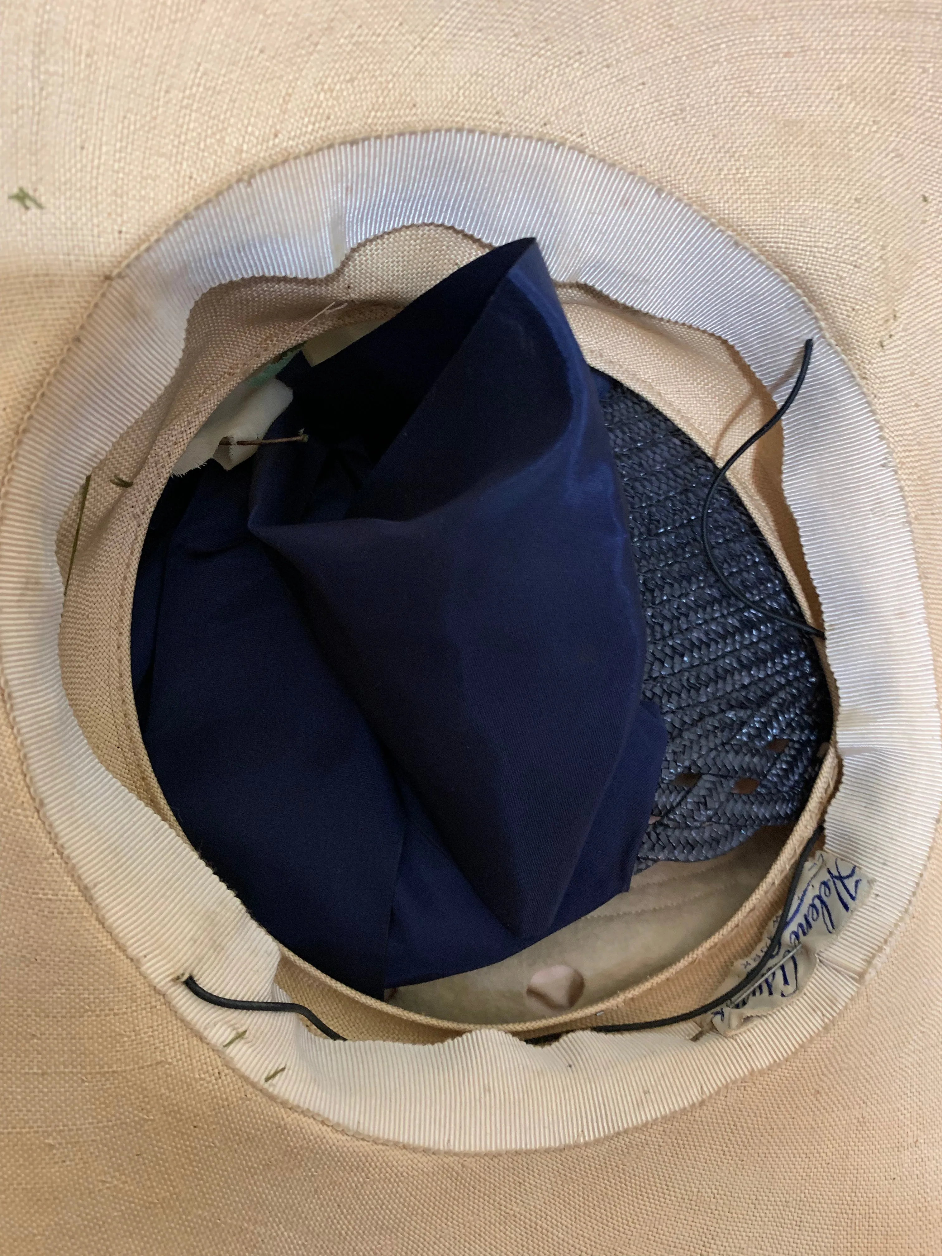 Natural Colored Open Crown Wide Brim Hat with Roses circa 1940s