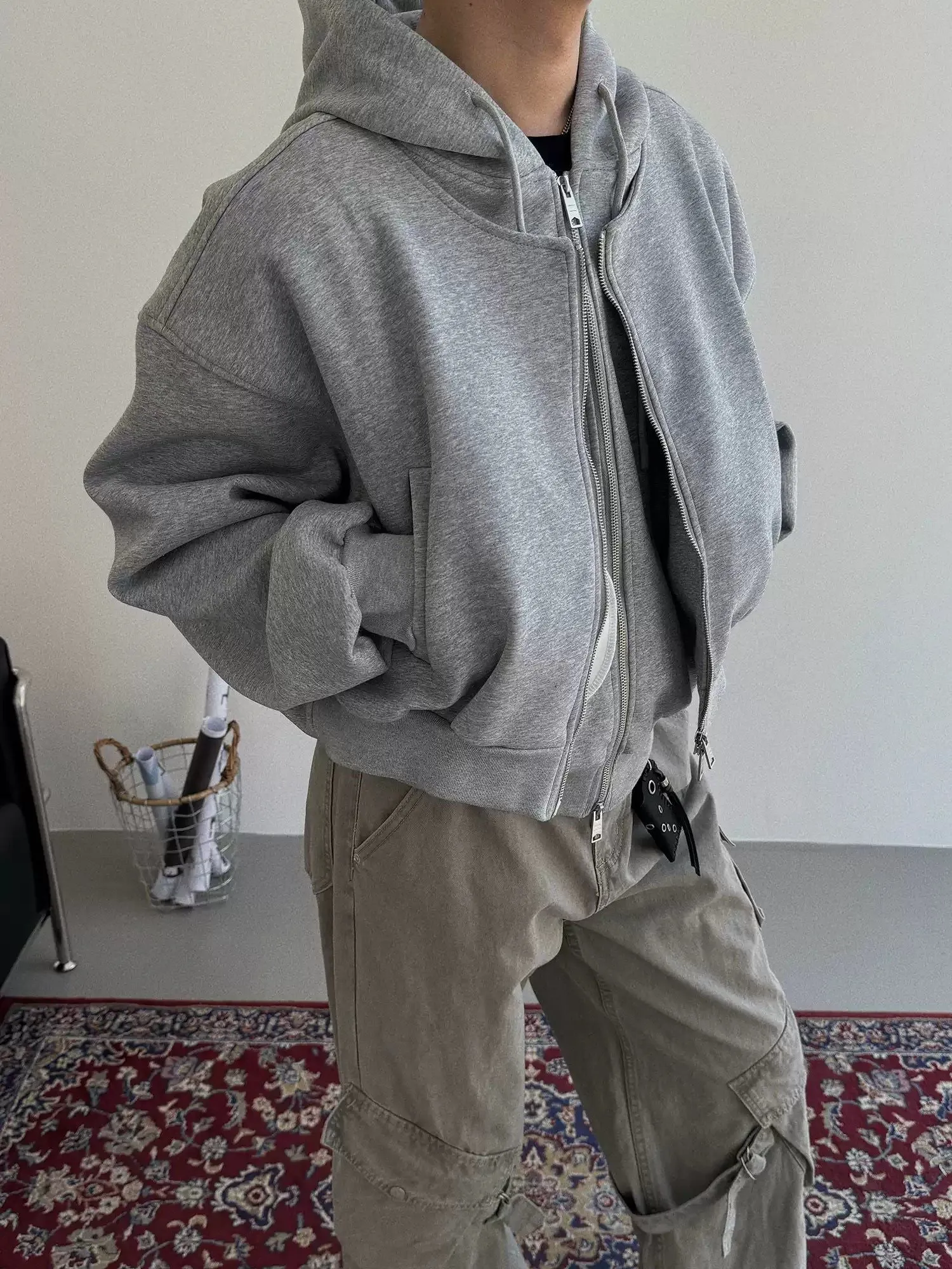 Nine Solid Layered Zip-Up Hoodie