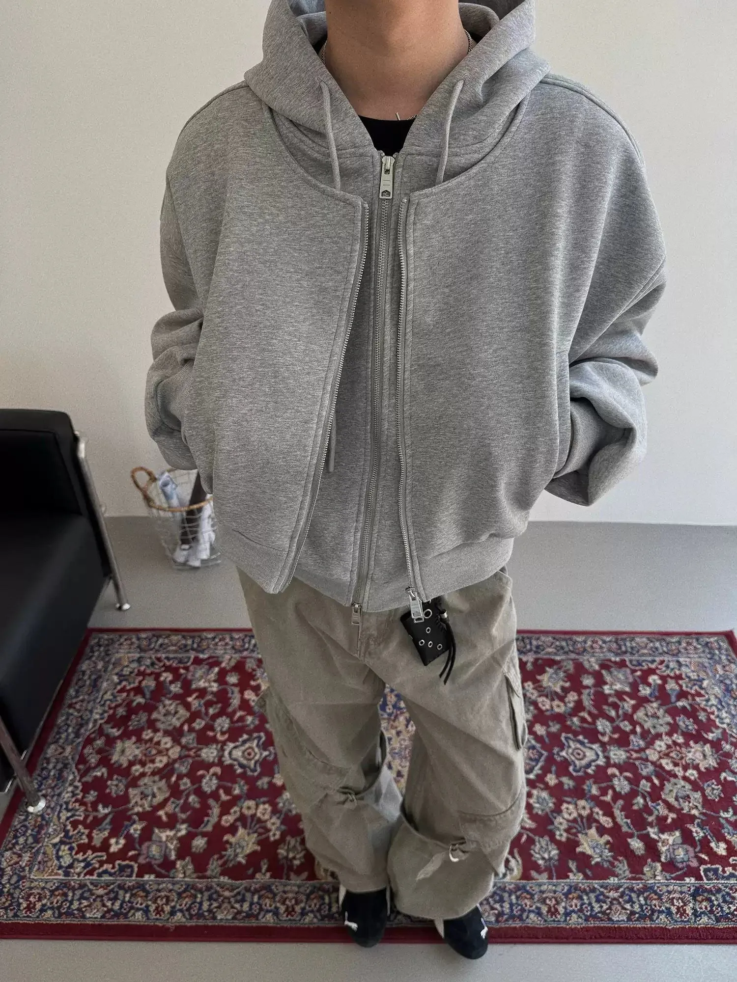 Nine Solid Layered Zip-Up Hoodie