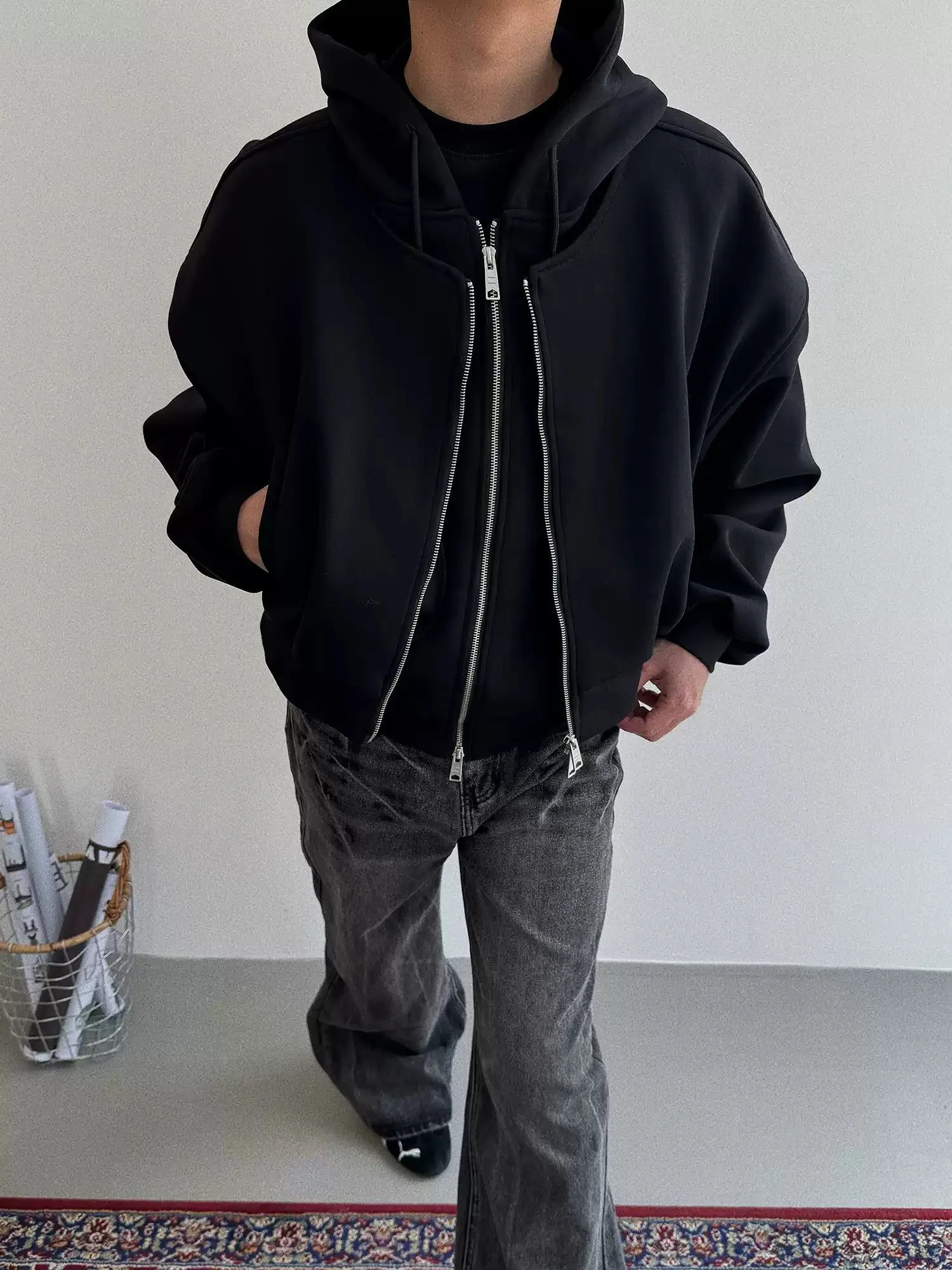 Nine Solid Layered Zip-Up Hoodie