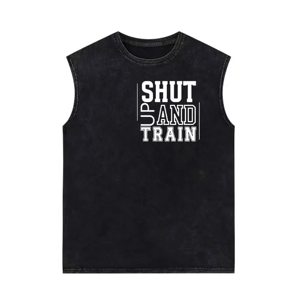 No Pain No Gain Shut Up And Train Vintage Washed Vest Top