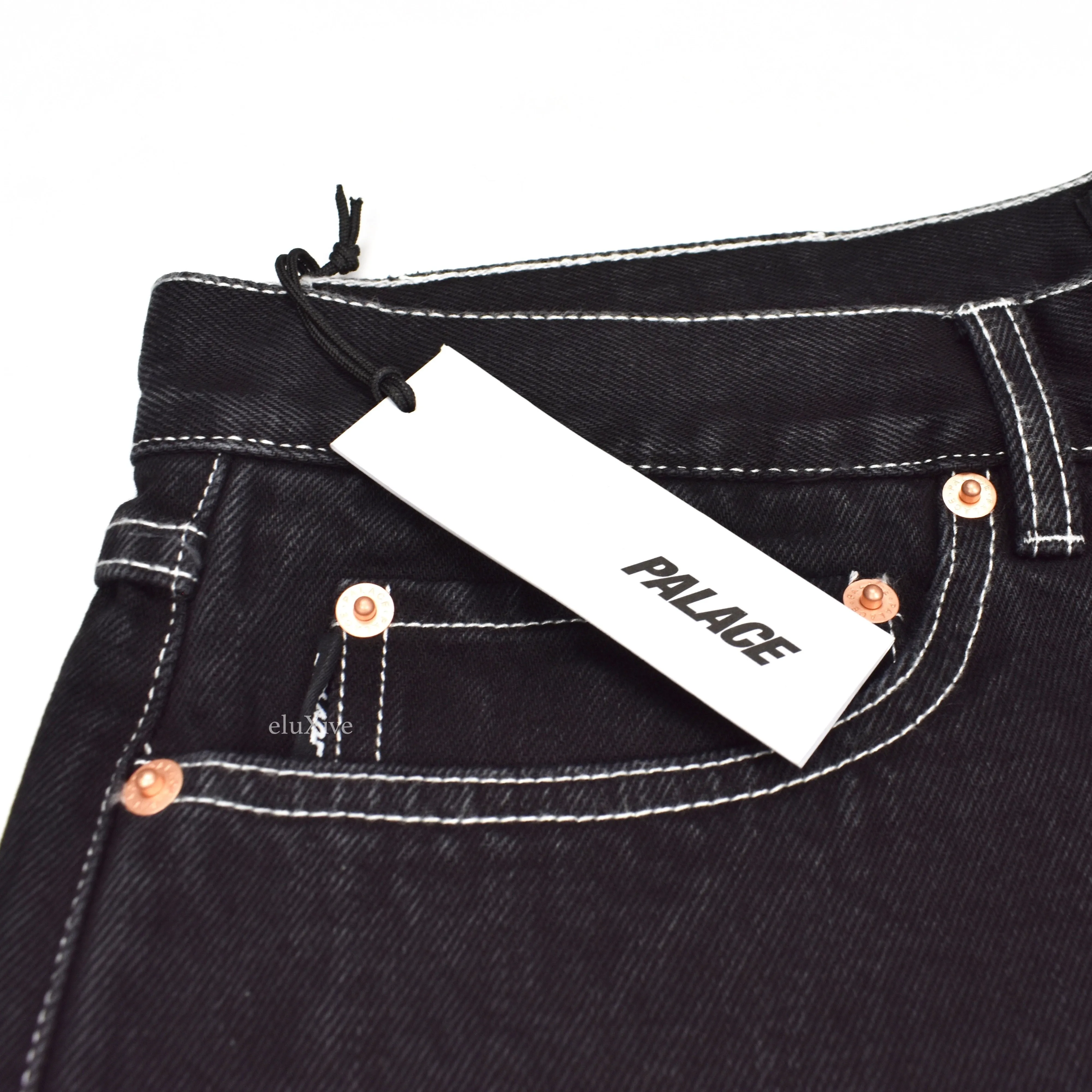 Palace - Snake Logo Embroidered 'Sphesh' Denim Shorts (Black)