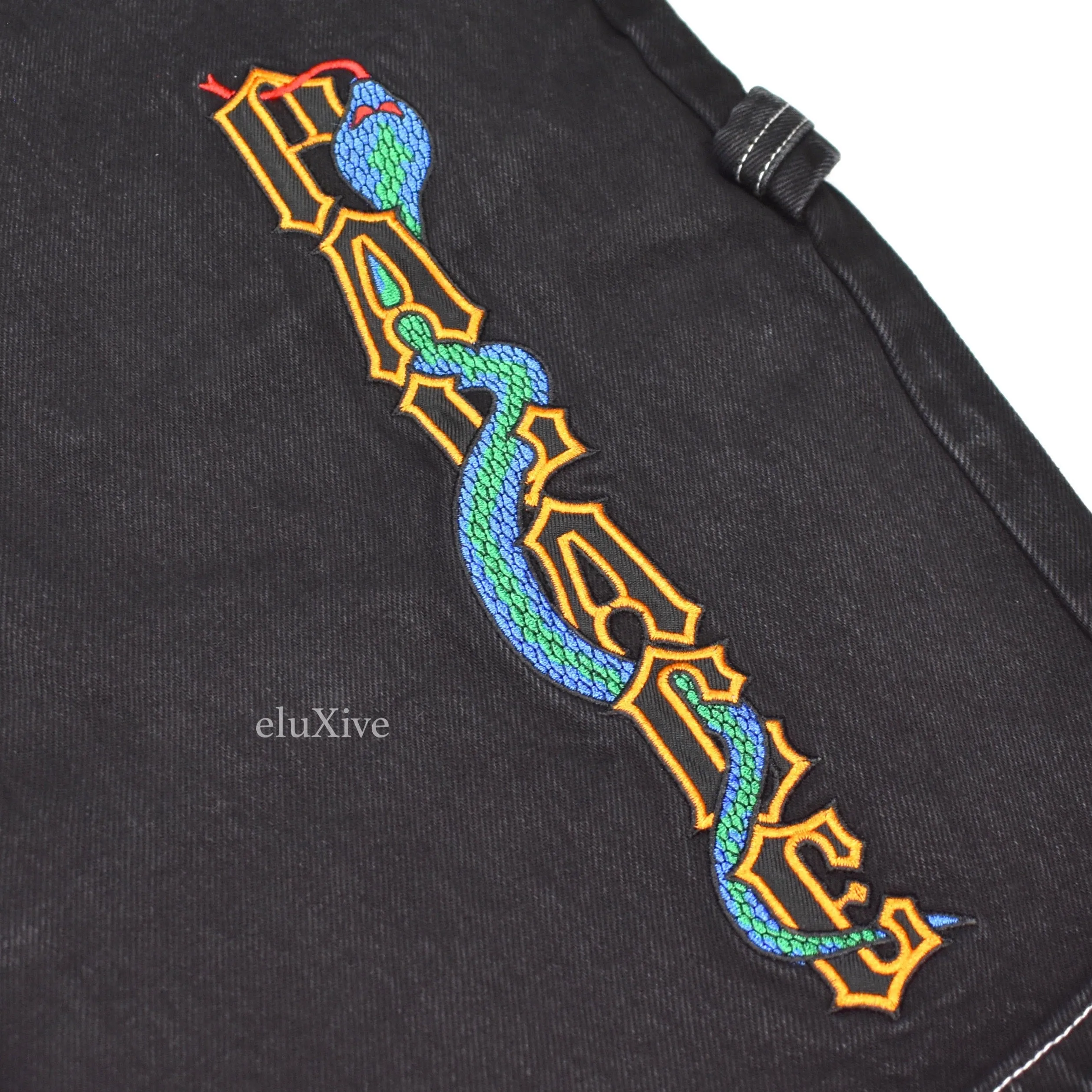 Palace - Snake Logo Embroidered 'Sphesh' Denim Shorts (Black)