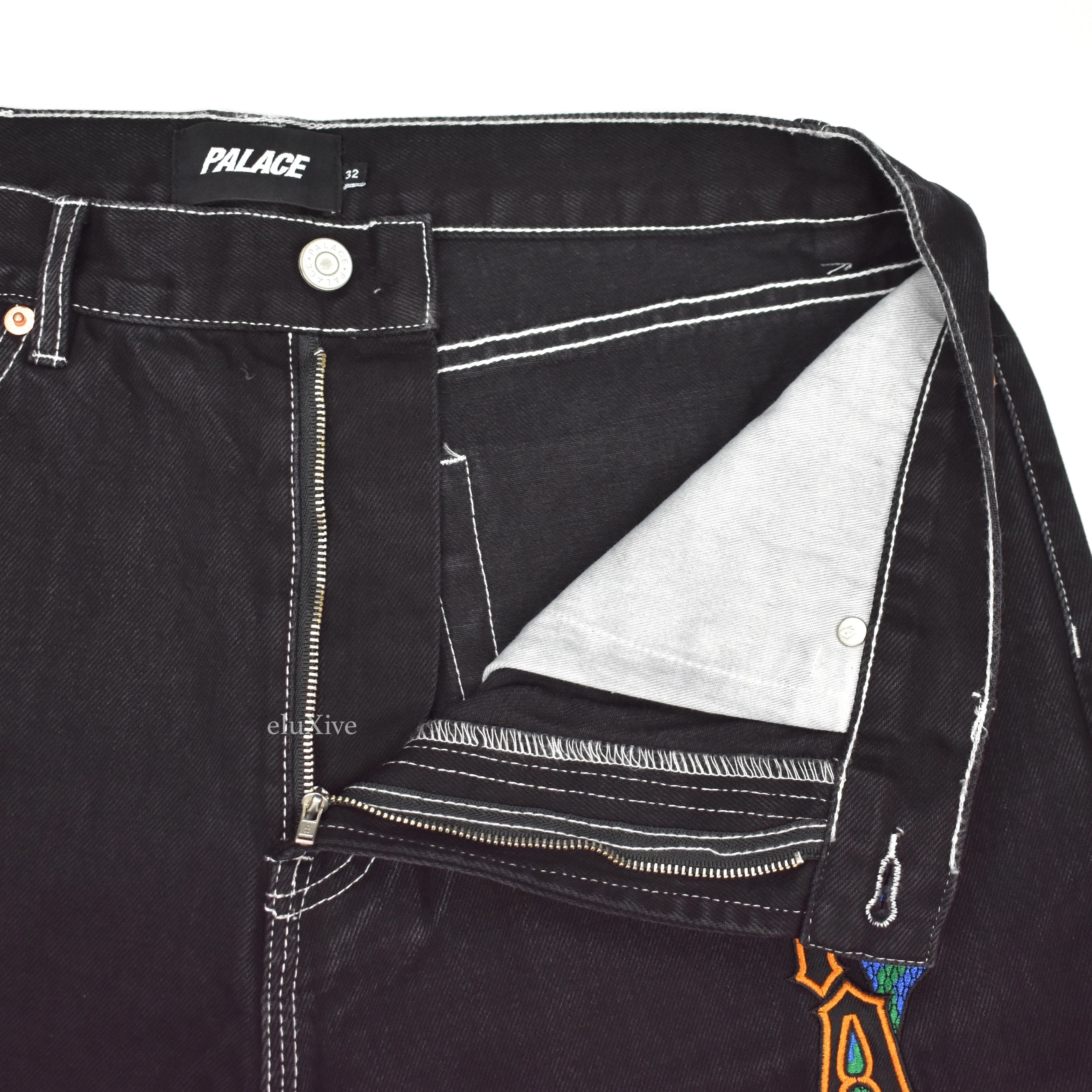 Palace - Snake Logo Embroidered 'Sphesh' Denim Shorts (Black)