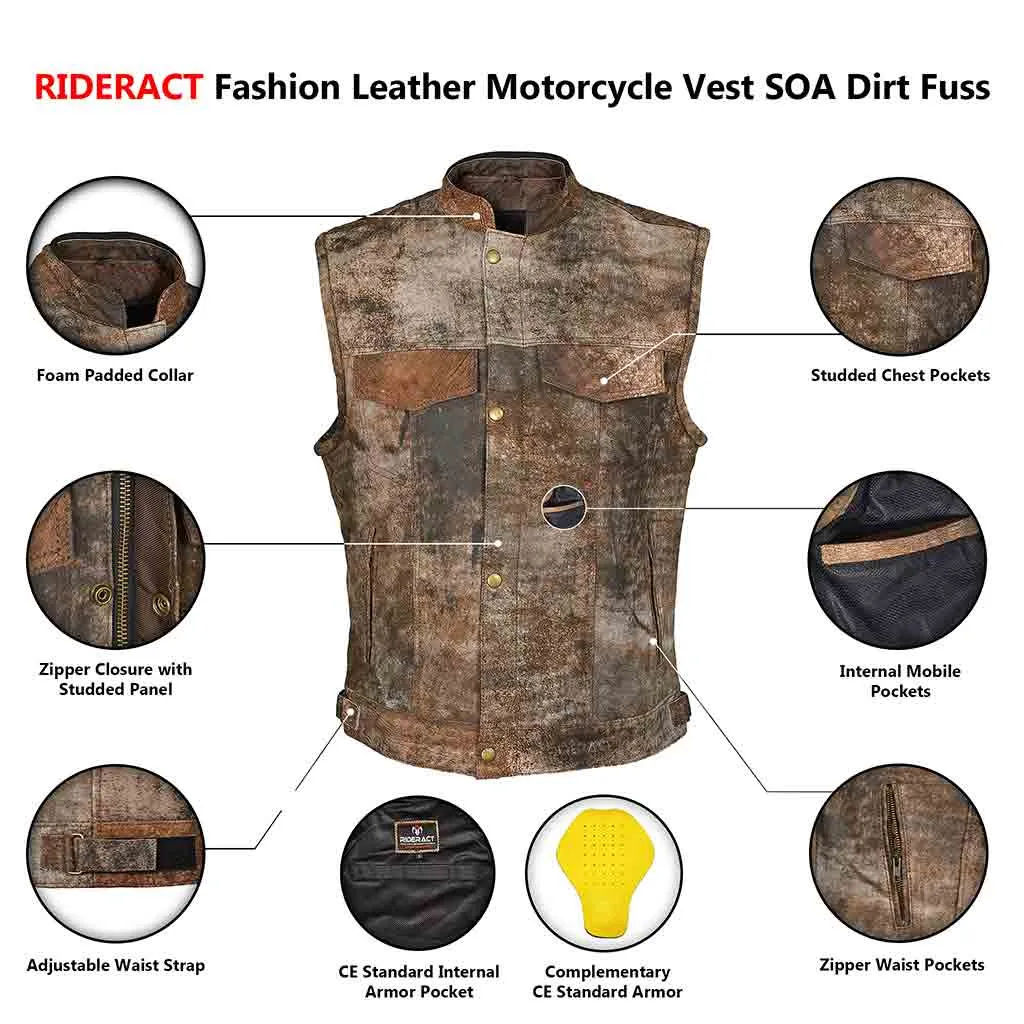 RIDERACT® Motocross Vest Leather Motorcycle Vest SOA Fuss