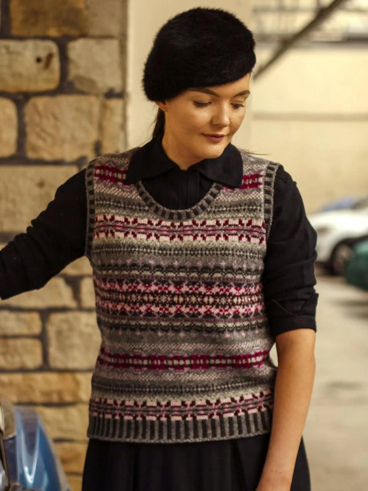 Scottish Wool Fairisle Tank Top in Thistle Grey
