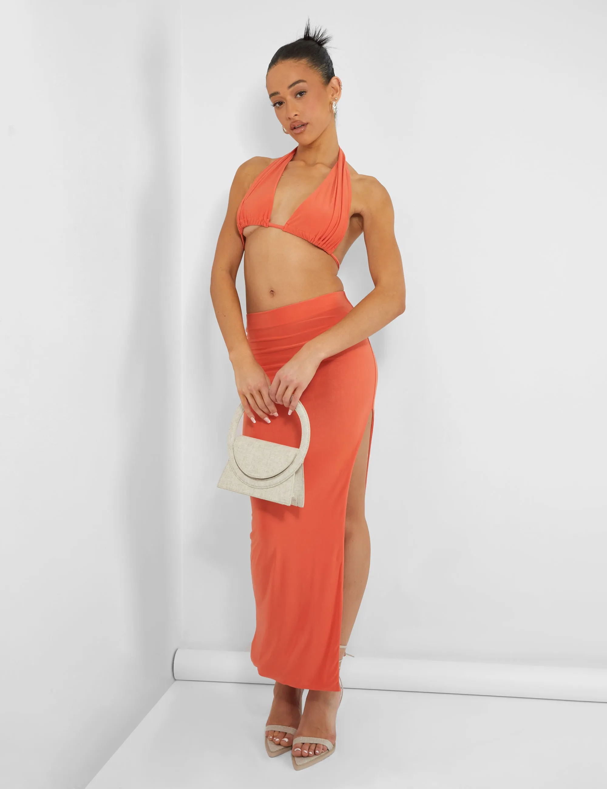 Slinky Midaxi Skirt Orange