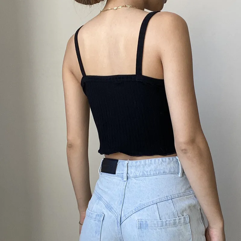 Splicing block color sling cami knitted vest slim fit color matching button placket