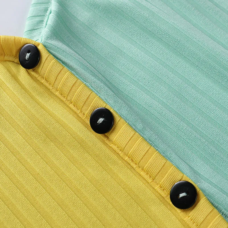 Splicing block color sling cami knitted vest slim fit color matching button placket