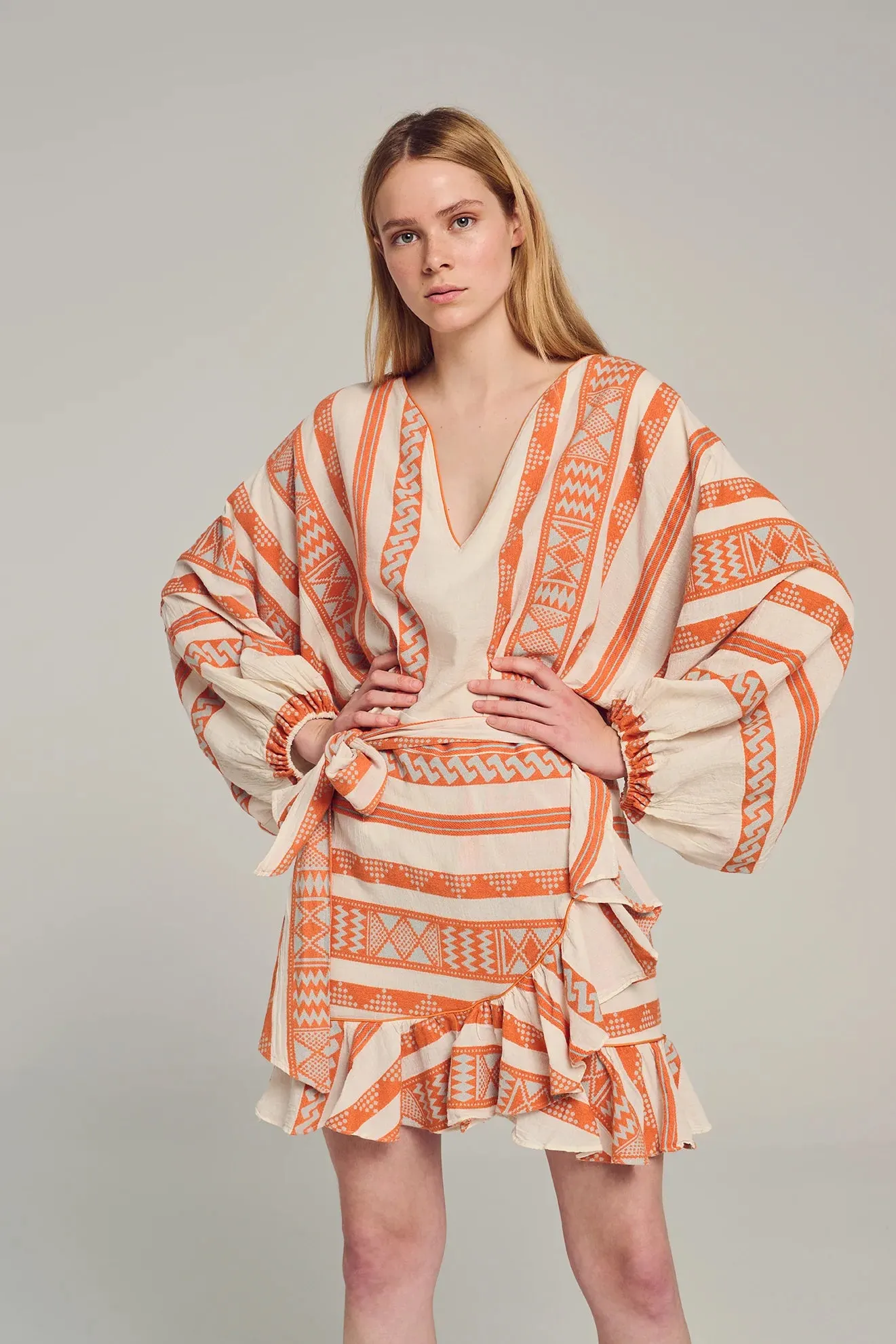WARP SKIRT "KLIDI" OFFWHITE/ORANGE