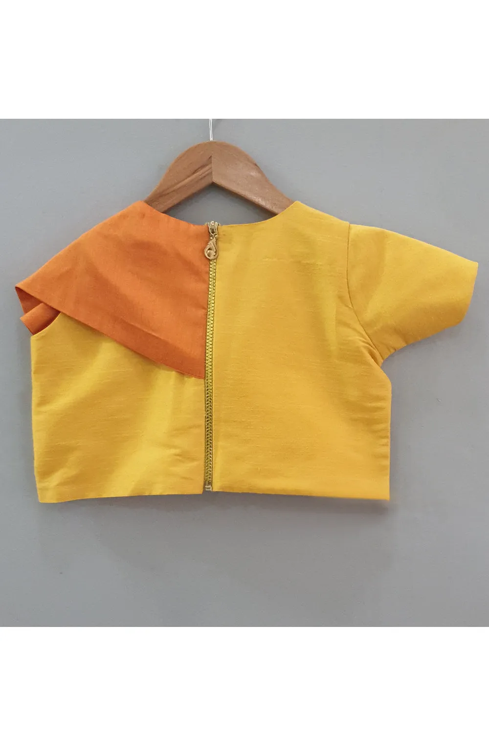Yellow hand embroidered and painted bird cage top with skirt